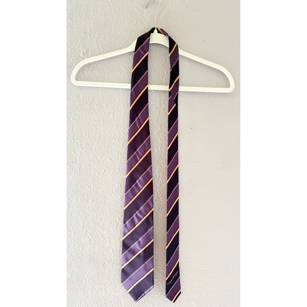 Salvatore Ferragamo Mens Purple Orange Striped Silk Necktie Made in Italy